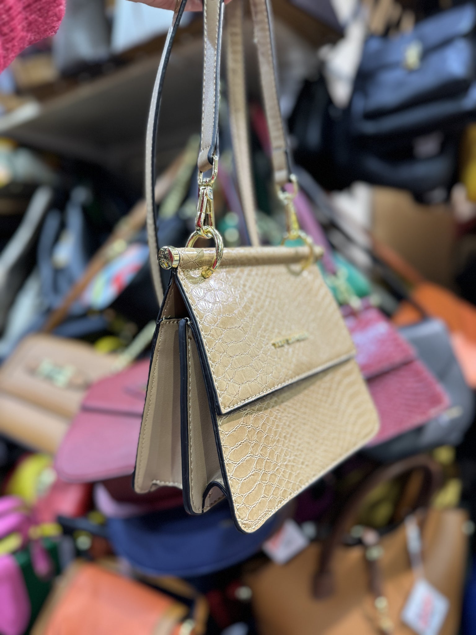 Sac en bandoulière Ted Lapidus beige effet croco